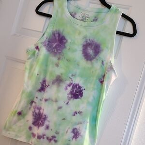 Time and Tru Green and Purple Tie-Dye Tank Top